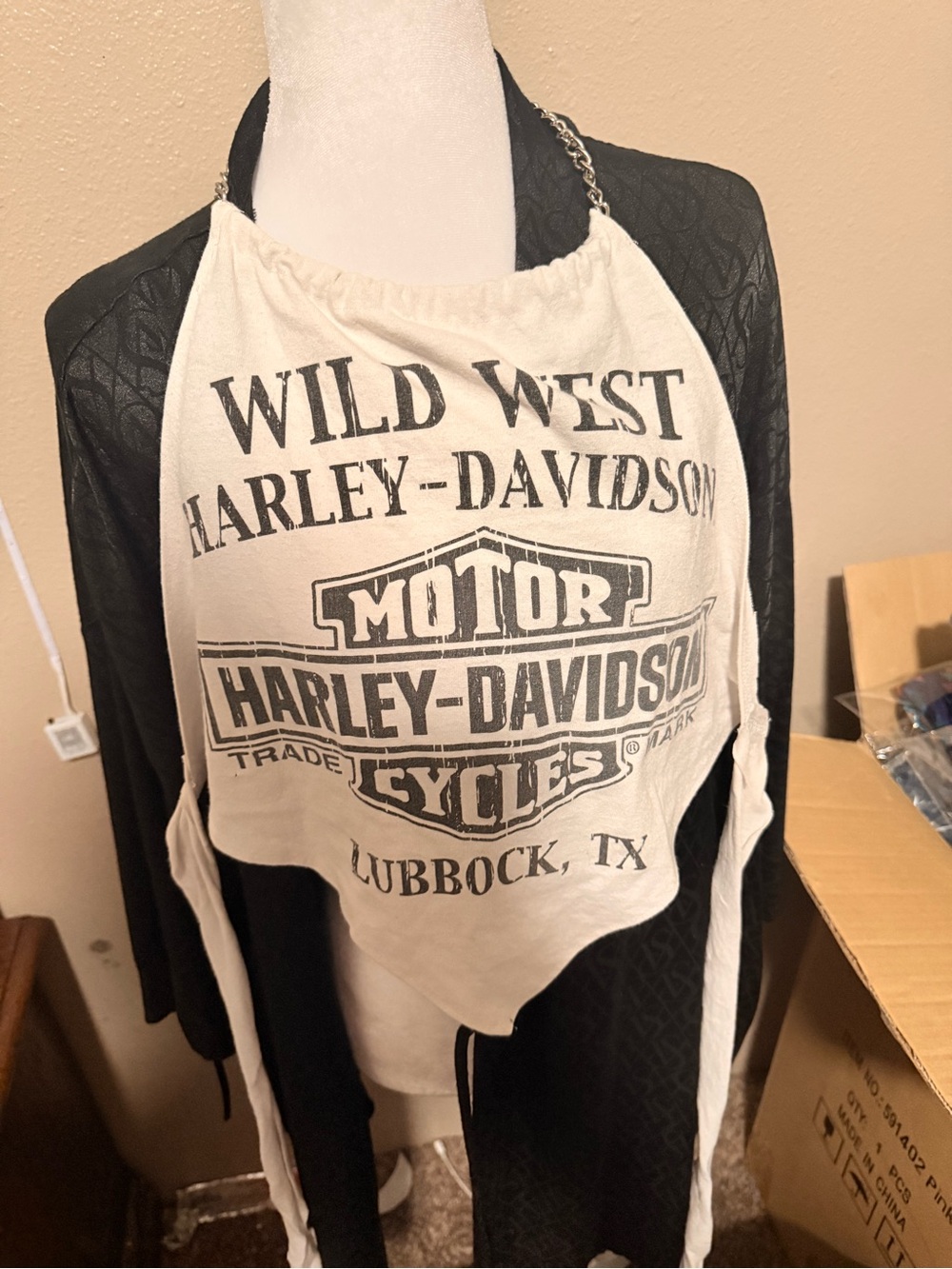 Harley-Davidson Wild West Lubbock Custom Halter Top- White with Black Print - Picture 3 of 10
